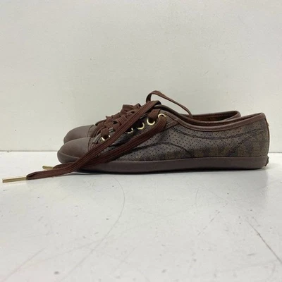 Michael Kors Women's Brown Logo Canvas Gold Eyelet Sneakers Size 5 - Image 1 of 4