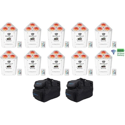 (10) Rockville RockWedge LED White RGBWA+UV Rechargeable Wireless DMX Lights+Bag - Image 1 of 4