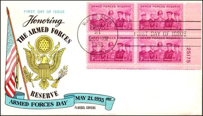 Scott 1067 3 Cents Reserves Fluegel FDC Unaddressed Plate Block Planty 1067-8 - Image 1 of 2