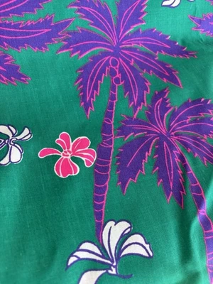 Tela de algodón edredón vintage de palmeras rosa púrpura de los años 80 en verde azulado 6 yardas Hawaii Foto 1 de 4