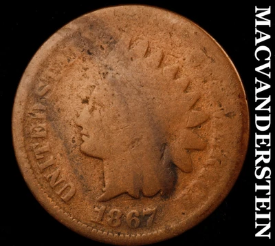 1867 Indian Head Cent - Scarce  Semi-key  Better Date  No Reserve  #F7304 - Image 1 of 2
