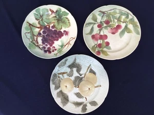 Antique French Barbotine Majolica Plates K&G of Lunevile c.1890s Nice Set of 3 - Picture 1 of 9