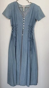 Vintage Scarlett Denim Maxi Dress Size 9/10 Cottagecore Modest Prairie Western - Picture 1 of 10
