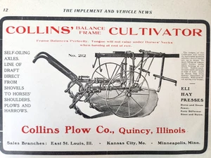 Collins Plow Quincy Illinois Farm Farming Equipment Ad Antique 1903 Clipping - Picture 1 of 7