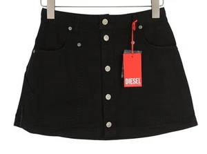 DIESEL O-Beige Women Skirt W26 Black Cotton RRP€150 5-Design Pockets Logo Mini - Picture 1 of 11