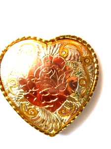 Herzform Gold Rose Silber Ton Gürtelschnalle W USA 2 1/4" Western Cowgirl - Bild 1 von 6