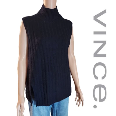 Vince смешанные ребра без рукавов водолазка черный Med - Изображение 1 из 4