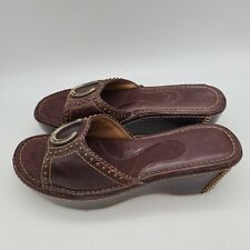 Ariat Women Leather Wedge Shoes Clogs Slip On Slides Sandals W Horse Shoe Sz 8.5