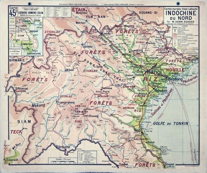 Carte Vidal Lablache Indochine Saigon Hanoi Laos Cambodge Tonkin Annam Vietnam - Photo 1/1