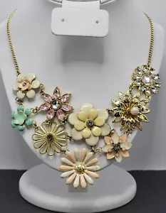 Weibliche Blumencluster Choker Pastell Emaille Strasssteine & Kunstperlen 18 Zoll - Bild 1 von 22