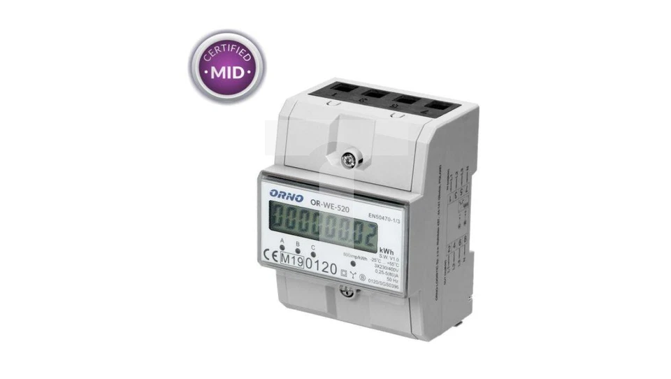 3-phase electricity meter 80A 230V with LCD display OR-WE-520 /T2UK - Image 1 of 1