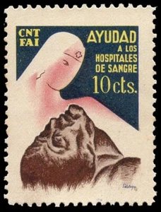 España - Guerra Civil - Viñetas Políticas - Allepuz * 1897 "10 cts. CNT - Ayuda - Picture 1 of 1