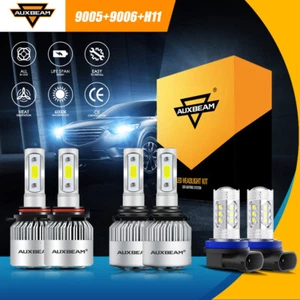 AUXBEAM 9005 9006 H11 LED Headlight Fog Light Bulb 6000K White High Low Beam 6X - Picture 1 of 12