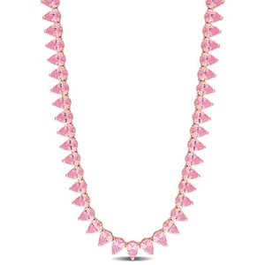 Amour Rose Silver 44.5 CT TGW Created Pink Sapphire Tennis Necklace - 18 in - Picture 1 of 7