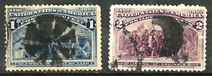 Sc #230 231 SOTN RADIAL MOON Fancy Cancels 1-2 Cent Columbian 1893 US 62F44 - Picture 1 of 3