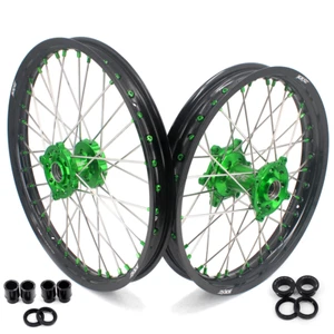 KKE 21/19 MX Wheels Rim Fit Kawasaki KX250F KX450F 2006-2018 KX125 250 Green Hub - Foto 1 di 12