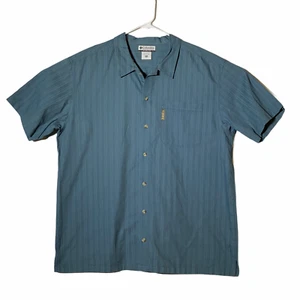Columbia Mens XXL Blue Stripes Short Sleeve Button Up Cotton 1 Pocket - Picture 1 of 10