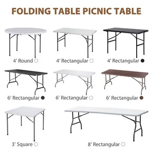 Card Folding Table Garden Yard Beach Family Picnic Table 3/4/6/8 FT White/Black - Picture 1 of 97