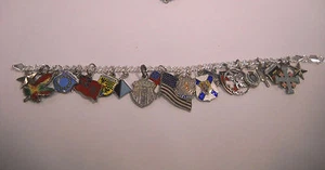 Vintage Sterling Silber Charm Reise um die Welt Armband 7" + Bonus   - Bild 1 von 6