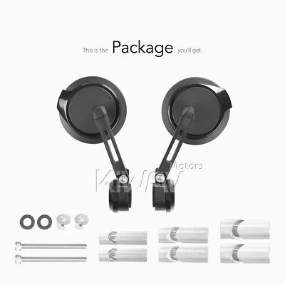 Bar end mirrors slim adjustable AURA round black fits Harley '02-'17 VRSC V-Rod - Imagem 1 de 4