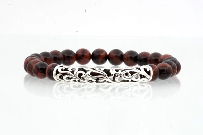 PULSERA CON DIJE DE FILIGRANA DE PLATA ESTERLINA 925 SÓLIDA PIEDRA PRECIOSA OJO DE TIGRE ROJO PARA HOMBRE Foto 1 de 4