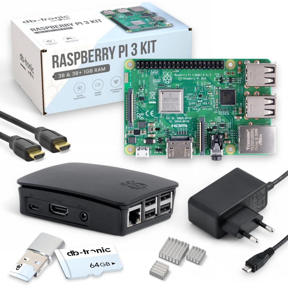 Raspberry Pi 3B 1GB Starter-Kit | Netzteil | Gehäuse | 64GB Edition |Kühlköper - Bild 1 von 4