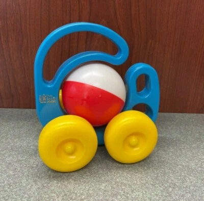 复古 The First Years Wheel Around Roller 婴儿玩具蓝色汽车红色球 1988  — 第 1/4 张图片