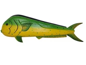 Wood Mahi Mahi Bull Dolphin Fish 23" Hand Painted Wall Decor Beach Home Tiki Bar - Picture 1 of 1
