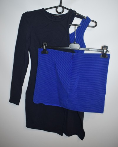 Versace abito asimmetrico spalle e gonna tuta blu navy fodera medusa taglia 38