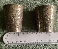 Two Vintage Indian Handmade Brass Etched Lassi Cups, Stamped“India 180J”.