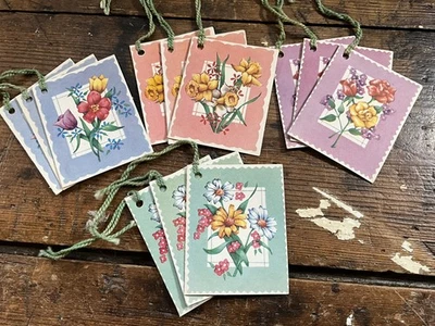 Винтажный набор из 12 карточек Bridge Tally для всех игроков партнеров с цветочными цветами - Изображение 1 из 4