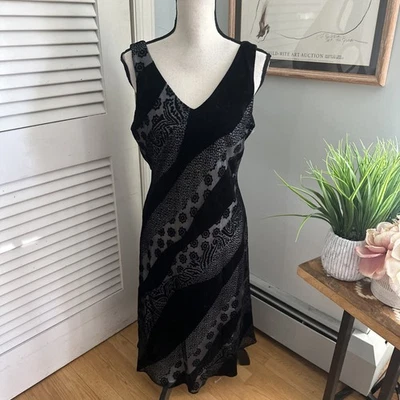 Vintage DONNA RICCO Dress 12 Black Velvet Burnout Midi Fairy Whimsigoth Y2K - Image 1 of 4