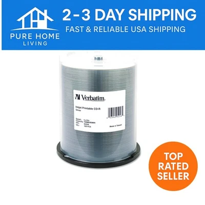 High-Quality 700MB CD-R Discs: 100 Silver Inkjet Printable with Vibrant Colors - Image 1 of 2