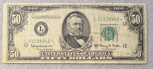 1950 E FIFTY DOLLAR STAR NOTE ~ F 2112 L* ~ $50.00 FRN ~ - Picture 1 of 2