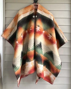 Ralph Lauren Country Southwestern Indian Blanket Aztec Poncho Cape Mint - Picture 1 of 14