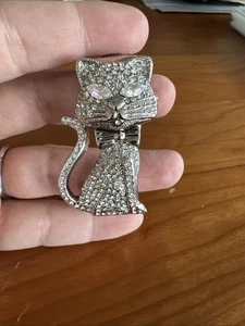PURRFECT! Silberne Katzenuhr mit Strass Mode Damen Armreif braucht Batterie! - Bild 1 von 6