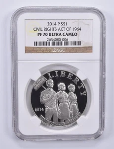2014-P Civil Rights Act Commemorative Dollar PF70 UCAM NGC Brown Label *7848 - Picture 1 of 5