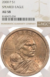 2000-P SAC$1 NGC AU58 aigle blessé FS-901 Sacagawea dollar variété lance - Photo 1/4
