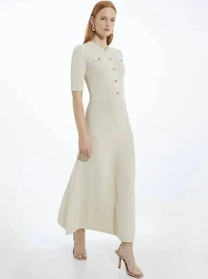 Karen Millen Rib Knit Military Trim Maxi Dress Size Petite Large PL - Image 1 of 4