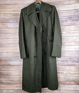 Vintage US Army Overcoat Mens 36R Green Wool Serge Double Breasted Military 80s - Picture 1 of 16