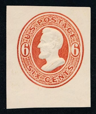 UNITED STATES (US) U85 UNUSED VF 6c D.RED VERMILLION CUT SQUARE - Image 1 of 2