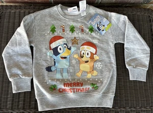 Bluey Long Sleeve Fleece Merry Christmas Print Grey Sweatshirt XSmall 6/7  New - Picture 1 of 8