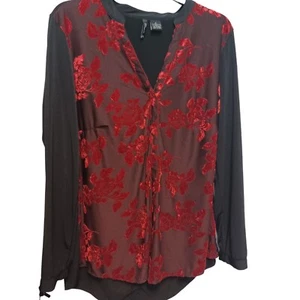 Top New Directions para mujer 1x terciopelo rojo floral burnout espalda dividida - Imagen 1 de 9