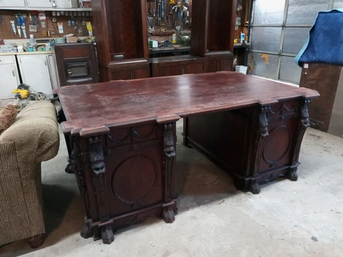 Vintage Mahogany Thomas Chippendale Nostell Priory Partners Desk 20th Cover