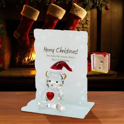 BARGAINS-GALORE NEW GLASS CRYSTAL ORNAMENTS BEAR GIFT SET POEM POETIC WRITING MESSAGE ANGEL XMAS