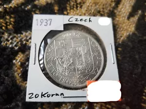 Czechoslovakia 20 Korun 1937 Silver Uncirculated (dipped) - Picture 1 of 2