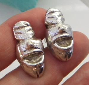 Estate Vintage Thick Tiki Face Sterling Silver 25.8 Gram Cuff Links Cufflinks - Picture 1 of 4