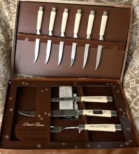 VINTAGE REGENT SHEFFIELD DESERT ROSE PRESENTATION SET 9pc CARVING + STEAK KNIVES - Picture 1 of 12