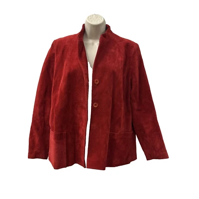 Vintage 1950s Western Suede Leather Jacket Canada Red Women 11/12 Missing Button - Image 1 of 4