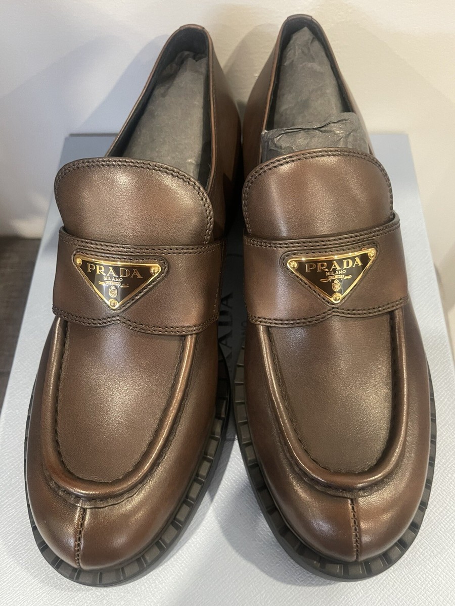 prada Chocolate brushed leather loafers | eBay